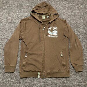 LRG Lifted Research Group Hoodie Mens M Brown Full Zip Pockets Grass Roots